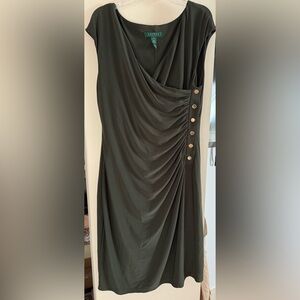 Lauren Ralph Lauren Olive Green Midi Dress with Gold Accents